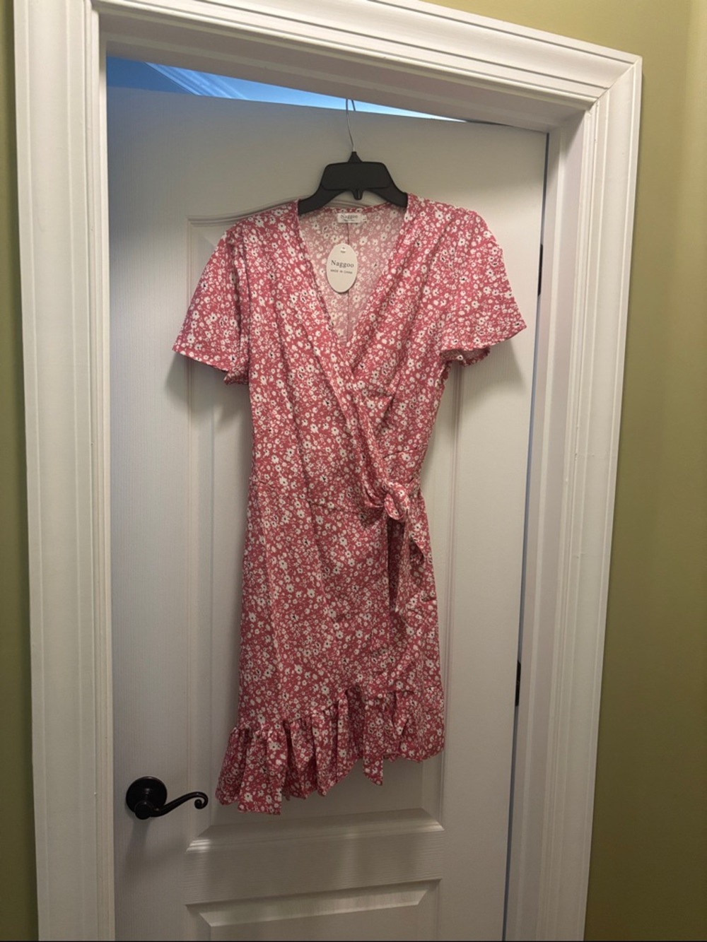 Floral Pink Wrap Mini Dress with Tie Waist